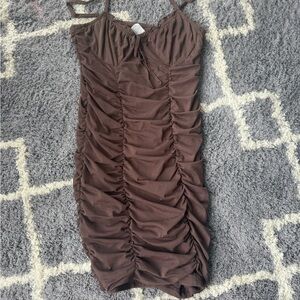 H&M Brown Ruched Mini Dress
